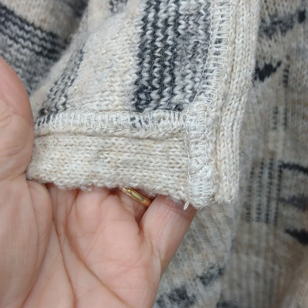 Lucky Brand Womens Tribal Aztec Black Ivory Gray Print Open Front Drape Cardigan - Picture 3 of 11